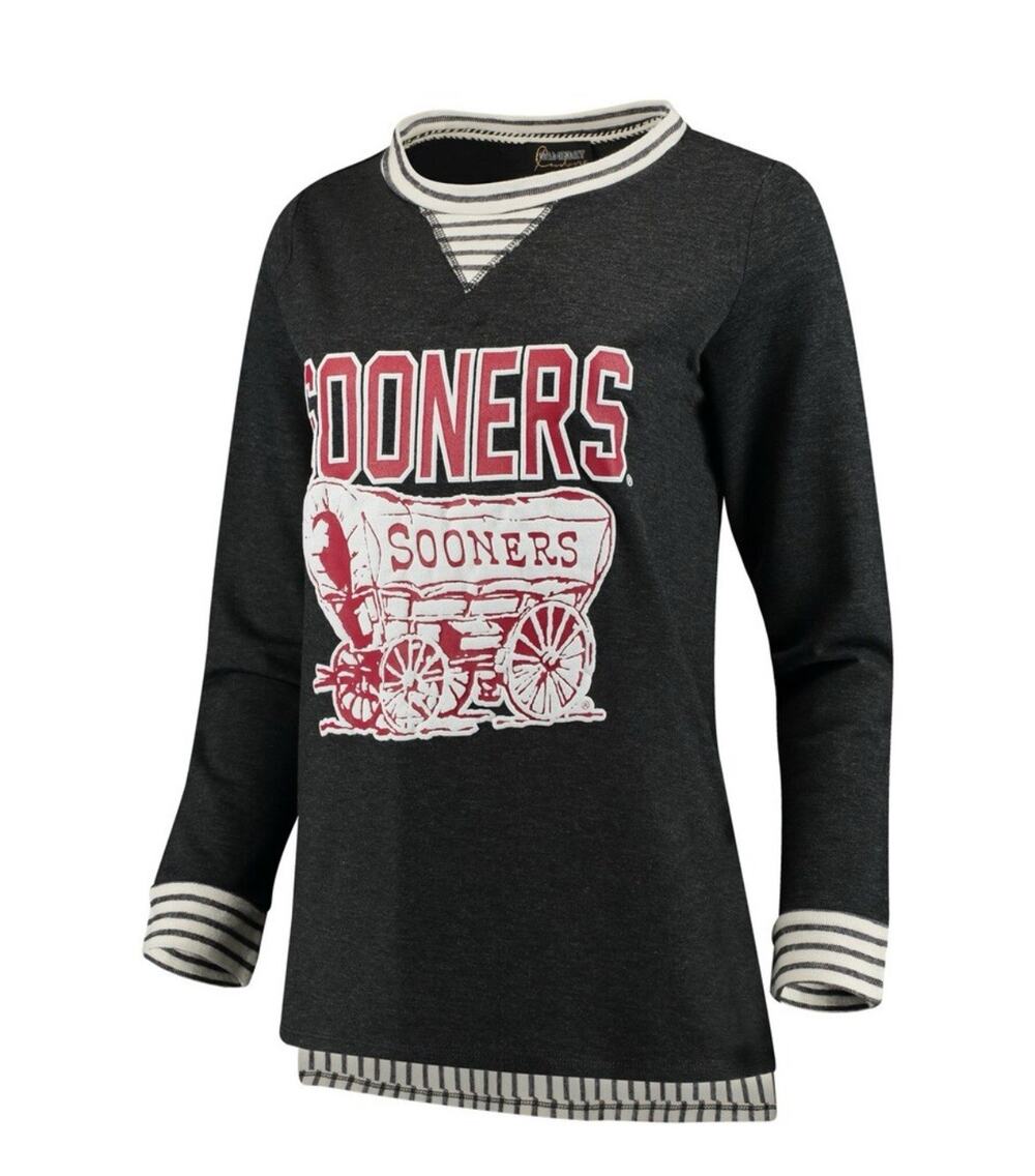 OU Oklahoma Sooners Women Tunic Shirt Top Charcoal Gray Striped Oversized M/L